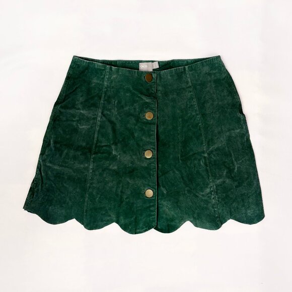 ASOS Forest green suede front button skirt with scalloped hem size US 10 - Picture 1 of 7